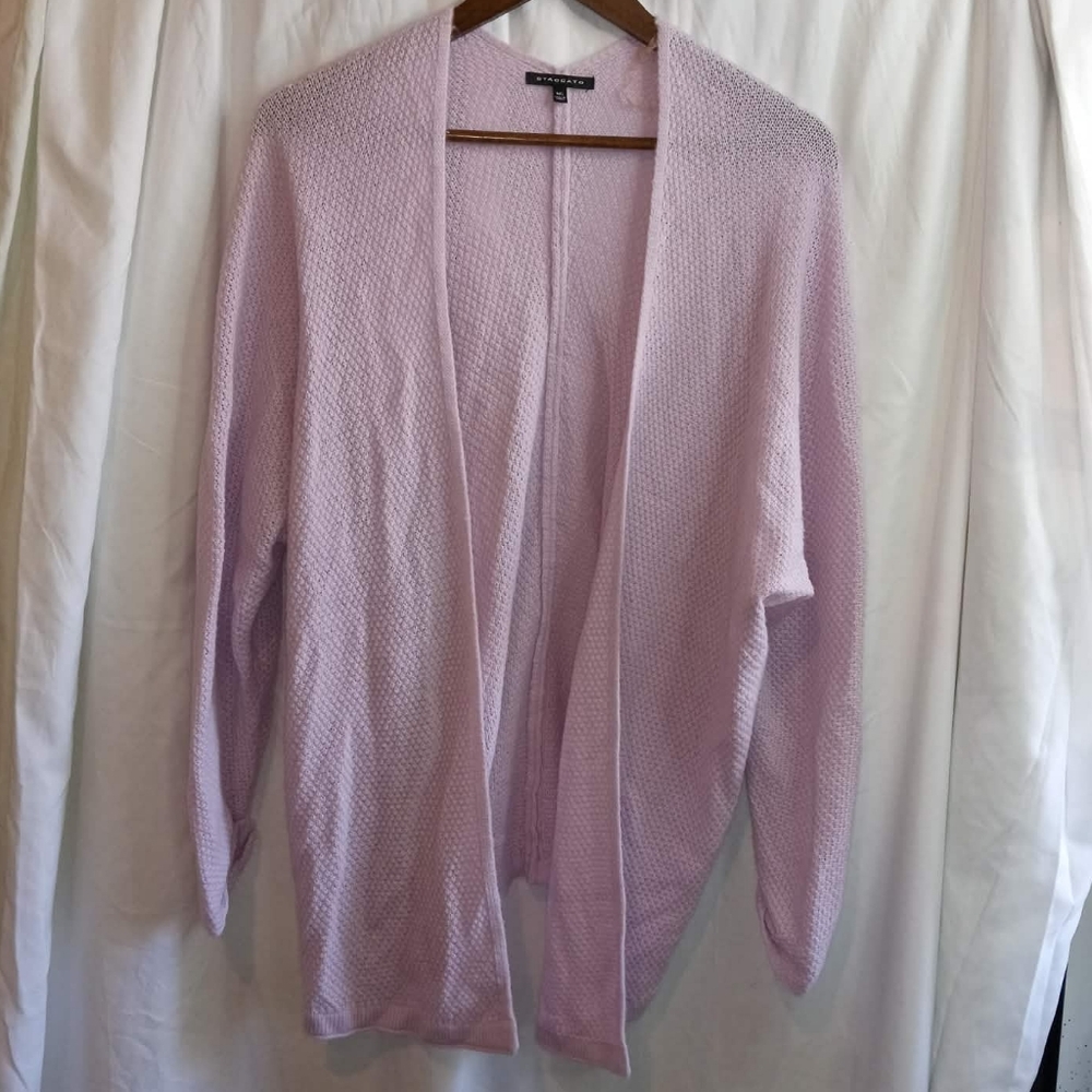 Staccato M/L Pale Pinky Lavendar Open-Front Knit Cardigan Lightweight Coastal